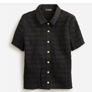 Smocked button-up shirt in cotton-blend voile
